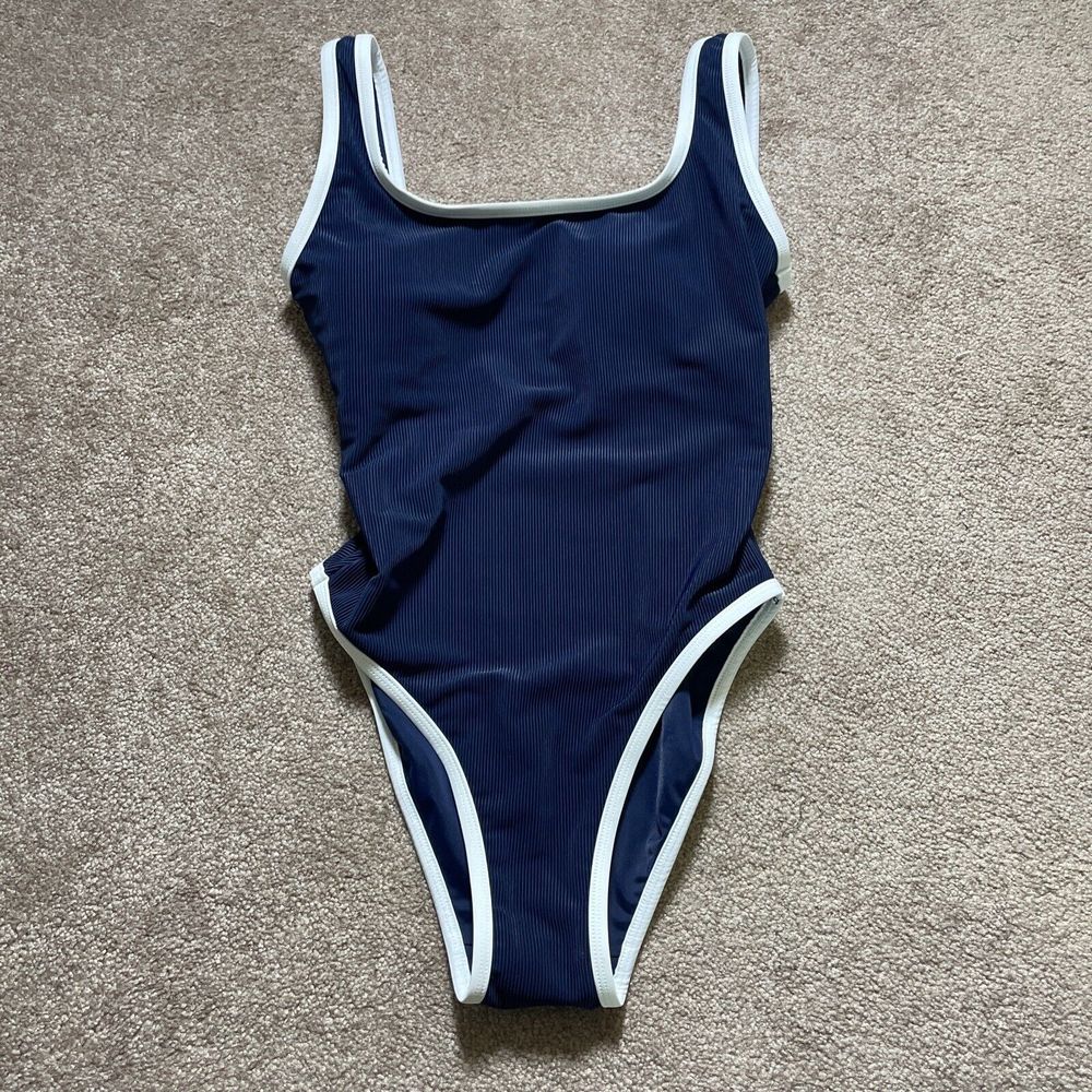 Lainsnow Swim One Piece Small Navy Blue/ White Made In USA